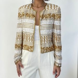 Vintage Gold and White Embellished Blazer